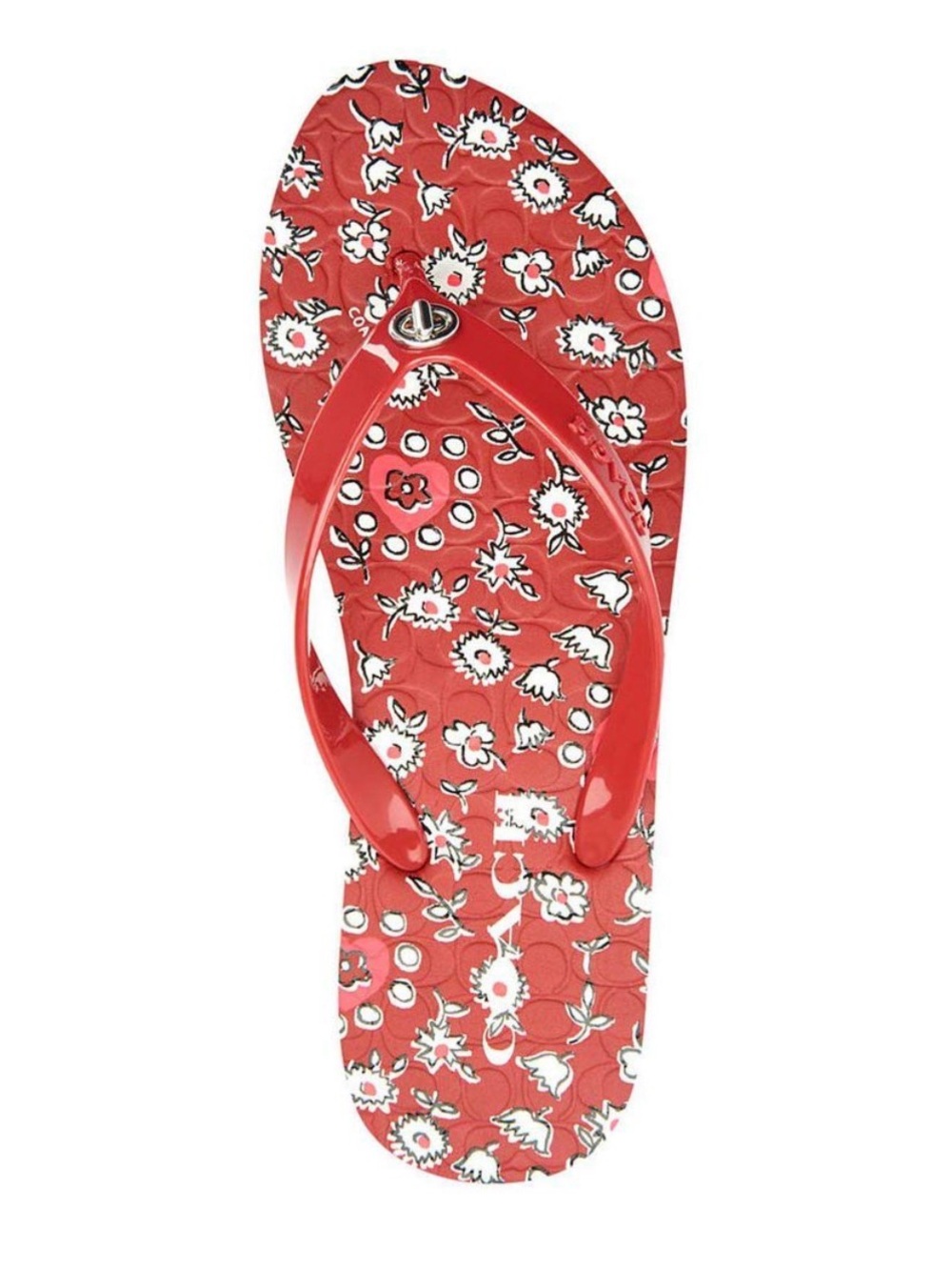 Coach Abbigail Floral Red Heart Turn lock Flip Flops Sandals size 7B